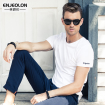 Yingjue Lun summer new mens round neck short-sleeved top Solid color mens embroidered letter T-shirt T-shirt