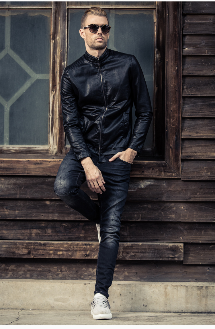 British Siren Winter Men Tide thương hiệu đứng cổ áo mỏng áo khoác da nam áo khoác bomber