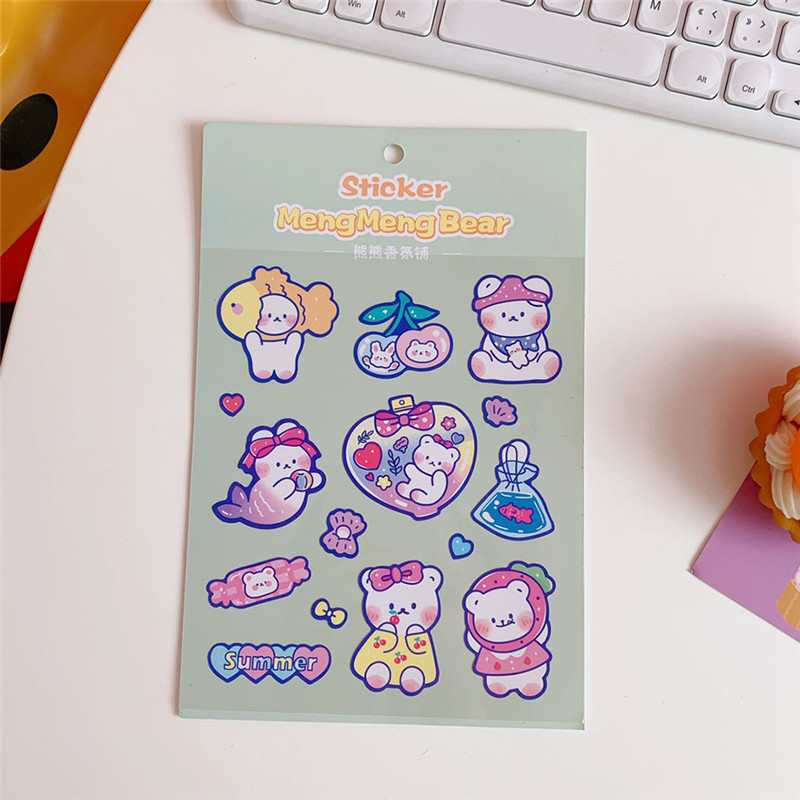 Light Green & Mermaid BearIns wind lovely Cartoon Sweet Cake Bear Stickers Hand account diy mobile phone notebook Water cup seal Decorative stickers