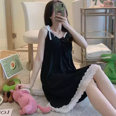 Korea Tide brand 2021 new sexy pajamas women's suspenders nightdress with chest pad thin lace lace home clothing tide tide
