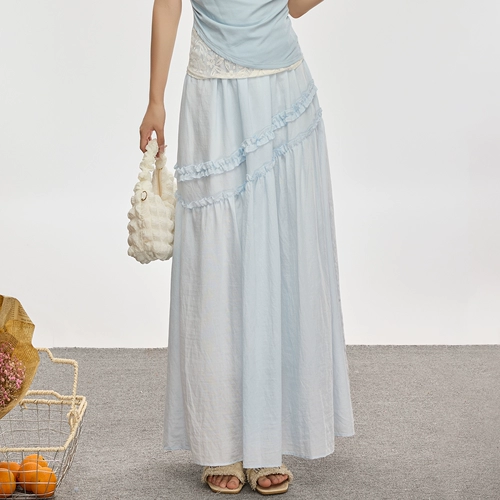 Светлая милая длинная юбка, А-силуэт, высокая талия, средней длины