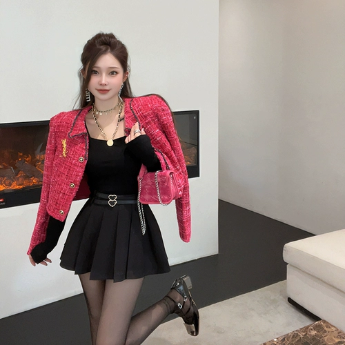 Красная демисезонная куртка, лонгслив, в стиле Шанель