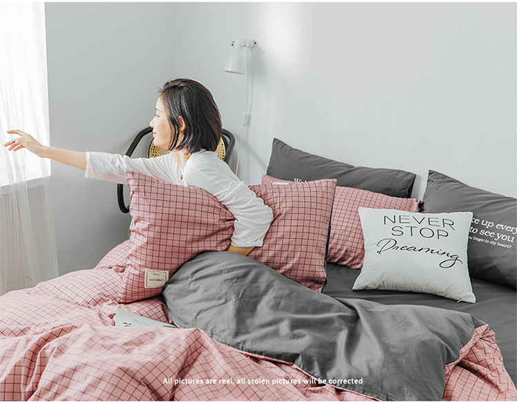 Phần lưới màu đỏ thực sự cotton bốn mảnh bông rửa bông tấm chăn Bắc Âu gió giường ngủ ký túc xá ba mảnh - Bộ đồ giường bốn mảnh chăn ga gối đệm cao cấp