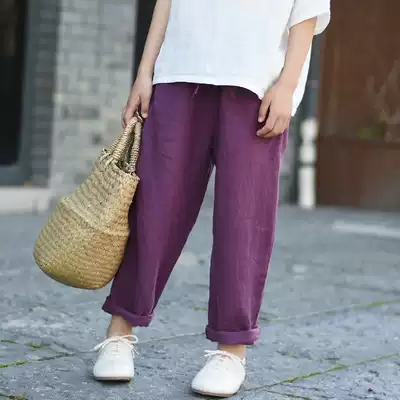 Spring and autumn new children's solid color linen casual trousers girls cotton linen art fan pants girls loose mosquito pants