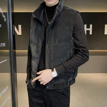 Autumn Winter New bright side waistcoat Male personality Letters Printed Sleeveless down clothes Trend handsome Qi Kan Shoulder Warm Vest