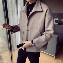 Autumn and winter woolen jacket mens Korean version of college style short woolen coat fashion trend brand loose casual jacket men