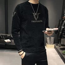 Spring and autumn new letter embroidery sweater mens slim Korean round neck pullover sweater casual handsome bottoming sweater