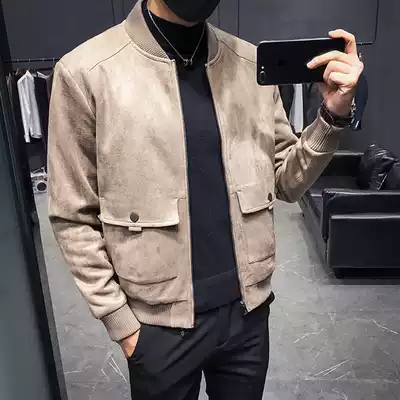 Spring and autumn new suede jacket men's slim handsome short jacket casual wild baseball suit trend top