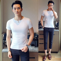 Summer mens short-sleeved T-shirt solid color bottoming shirt Korean version of fitness sports leisure T-shirt tight trend half-sleeved T-shirt