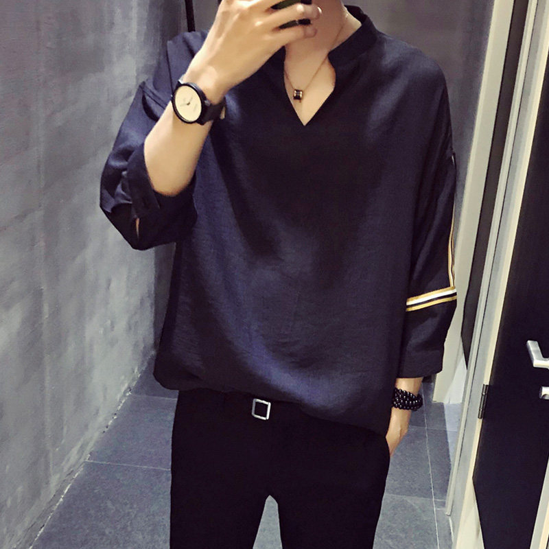Summer hipster five-point sleeve shirt Korean version loose thin five-point sleeve shirt trend short-sleeved bat shirt pullover