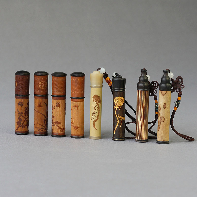 Bamboo carving mini small incense tube toothpick tube plum orchid bamboo chrysanthemum travel portable tea pot Incense Road play creative high-grade