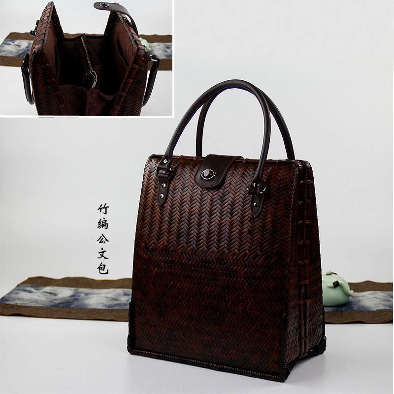 Bamboo antique tea set storage bag men's and women's briefcase shoulder bag vertical business travel portable teapot bag