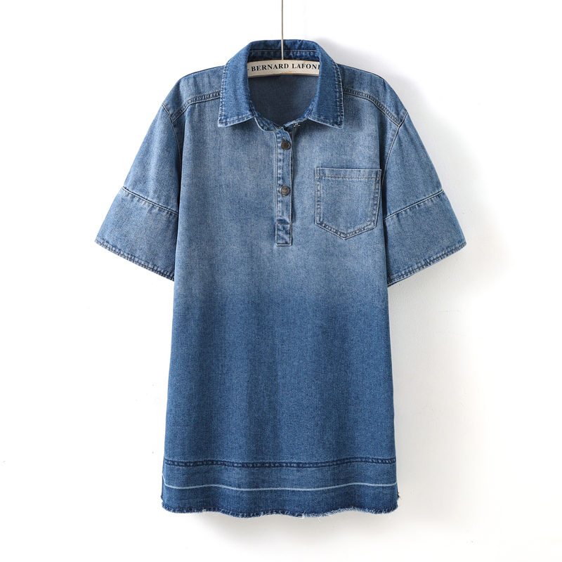 Zhang Ruonan's Same Style Blue Denim Dress for Women, Casual Loose Mid-Sleeve Denim Dress, 2026 Spring/Summer Short Dress