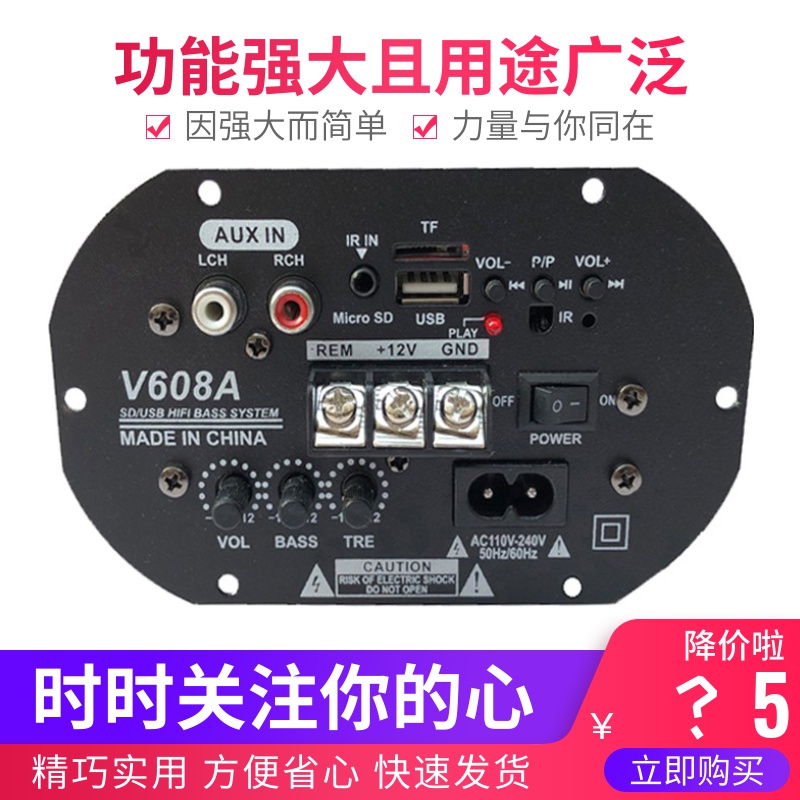 12V220V Dual-purpose Bluetooth Toshiba High power pair tube power amplifier board car Home Card on-board low sound gun
