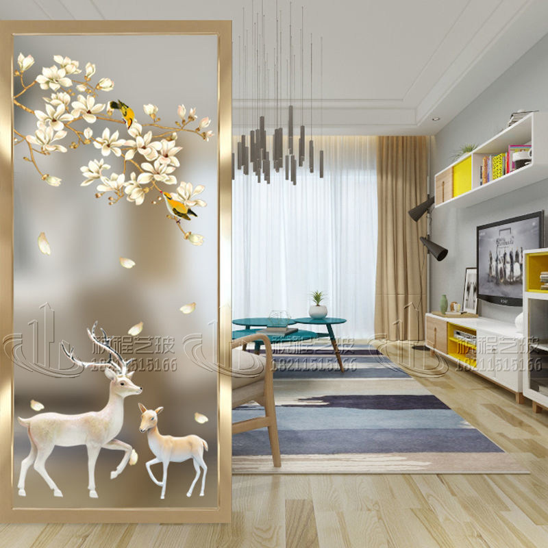 Modern minimalist art glass partition entrance background wall living room aisle screen tempered frosted translucent elk