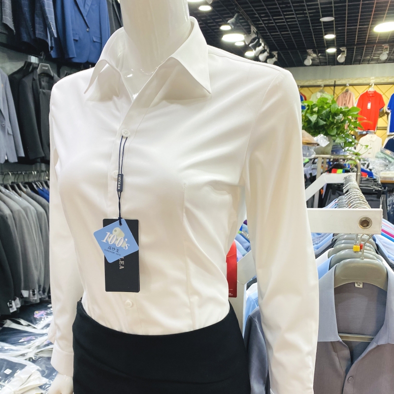 European and American High-End Light Luxury V-Neck White Shirt for Women, Professional Long-Sleeved Formal Wear, Anti-Exposure Interview Workwear Shirt