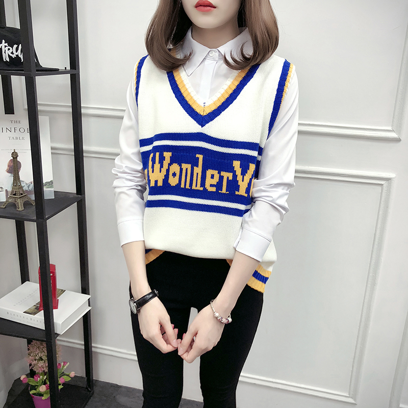 Sang trọng mùa thu và mùa đông mới vest vest vest nữ v-cổ bf phiên bản Hàn Quốc của áo len lỏng gió đại học hai mảnh len áo khoác ngoài