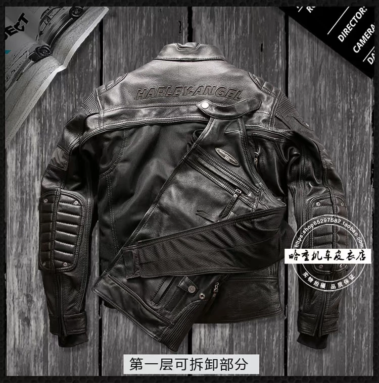 Công nghiệp nặng Quần áo xe máy Harley da nam da đa chức năng có thể tháo rời bốn mảnh áo khoác da đầu tiên - Quần áo lông thú áo khoác nam có mũ