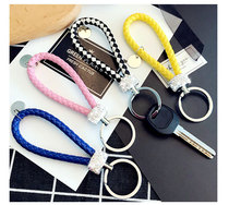 Korean diamond-set leather rope keychain car key ring pendant mens and womens waist hanging fashion creative couple hanging ornaments