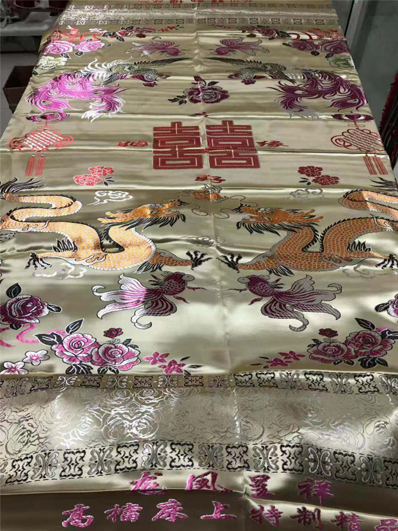 giường hôn nhân lễ kỷ niệm đầy màu sắc bộ đồ giường Hangzhou lụa satin thổ cẩm bao gồm rồng vàng phụ bạc và phượng hoa mẫu đơn hoa tấm bùn - Trải giường ra trải giường