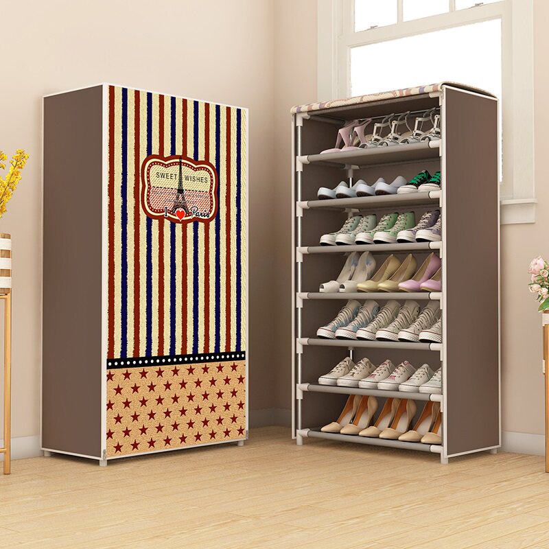 Multilayer simple cloth cover with pull chain shoe rack Home Economy Type of assembly Dormitory Dust Resistant space Shoe cabinet