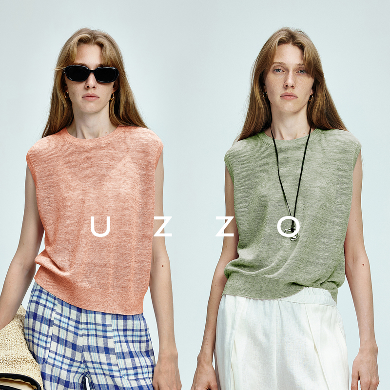 Uzzo Italian Millefili Mixed-Color Linen Yarn Breathable and Cool Sleeveless Knitted Vest