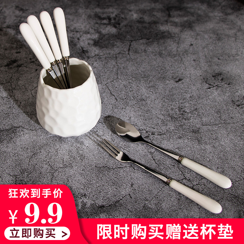Creative Cute Fruit Fork Ceramic Stainless Steel Fruit Sign Dessert Fork Home Children Small Fork Suit Eating Fruit