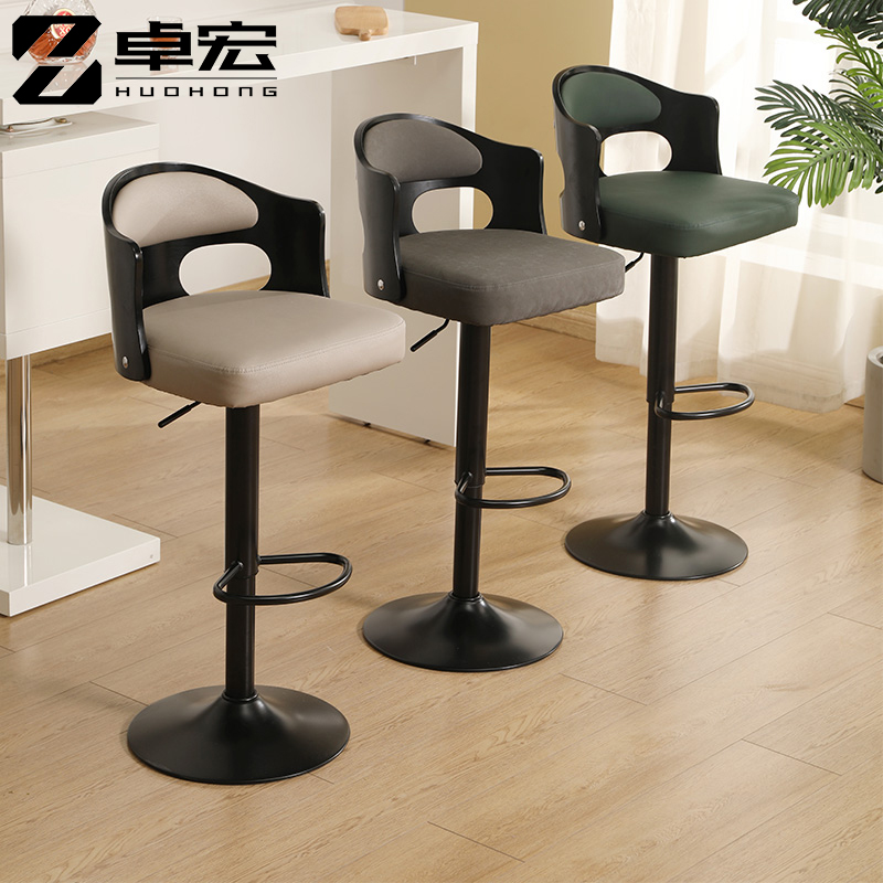 Bar chair modern simple lift chair high stool Nordic bar stool solid wood backrest high chair luxury bar chair