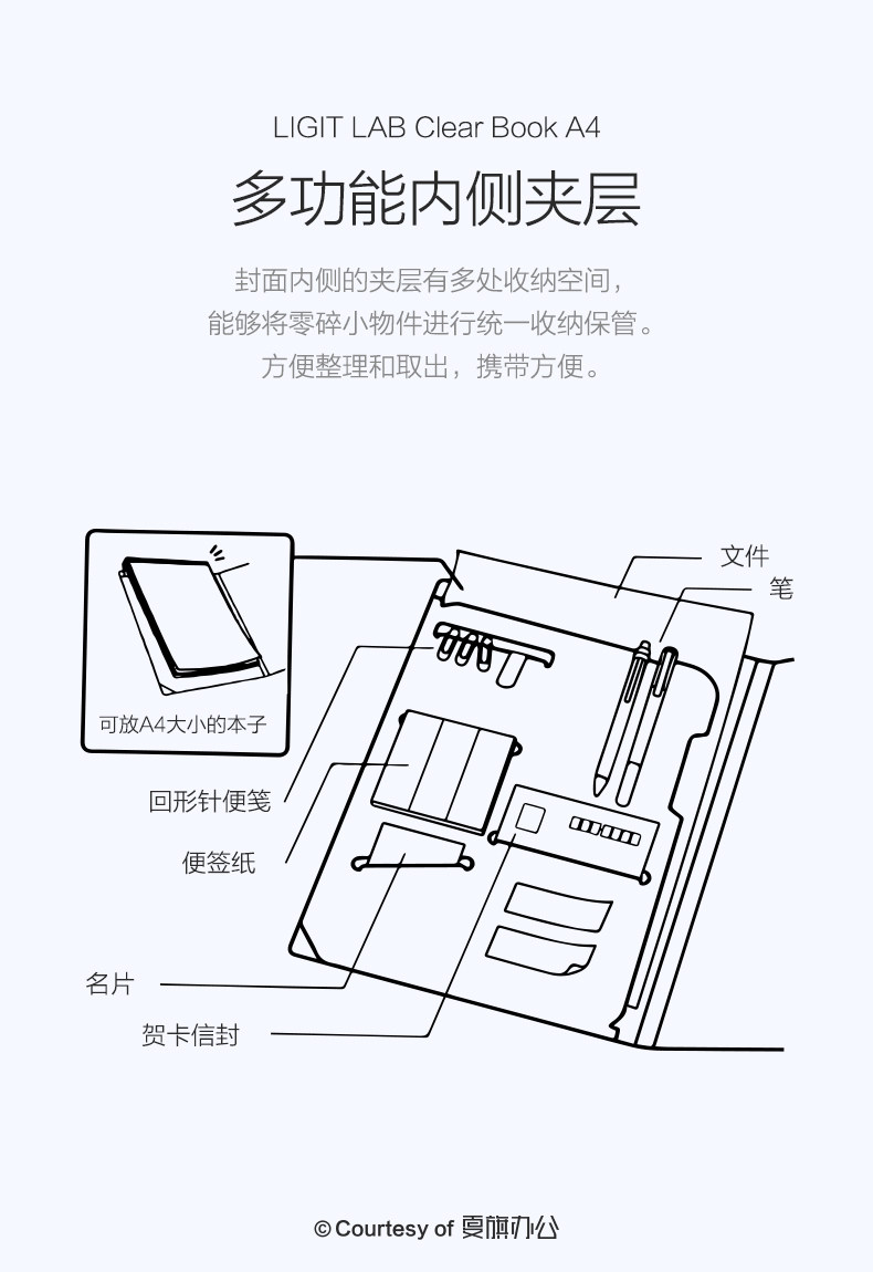 夏旗文具 日本lihit Lab喜利多功能文件夹商务办公文件资料册n 7510纯色便携页大容量竖版a4轻薄收纳夹 虎窝淘