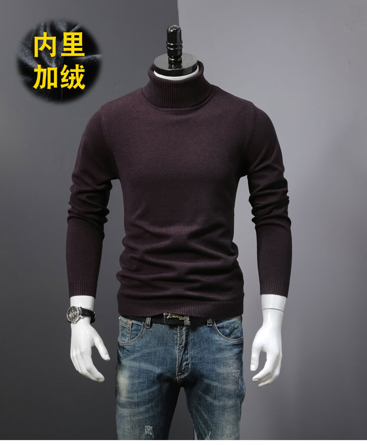 Áo len nam cộng với áo len nhung mùa đông cao cổ trẻ trung áo dày mùa đông đáy áo ấm áo len dài tay màu rắn áo len nam hàn quốc