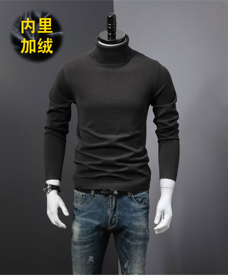 Áo len nam cộng với áo len nhung mùa đông cao cổ trẻ trung áo dày mùa đông đáy áo ấm áo len dài tay màu rắn áo len nam hàn quốc