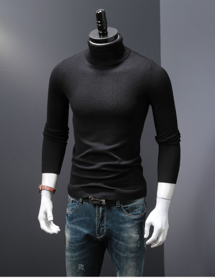 Mùa thu và mùa đông nam áo len cao cổ nam áo len dài tay áo len dòng áo len nam Slim Hàn Quốc phiên bản màu đen áo sweater nam