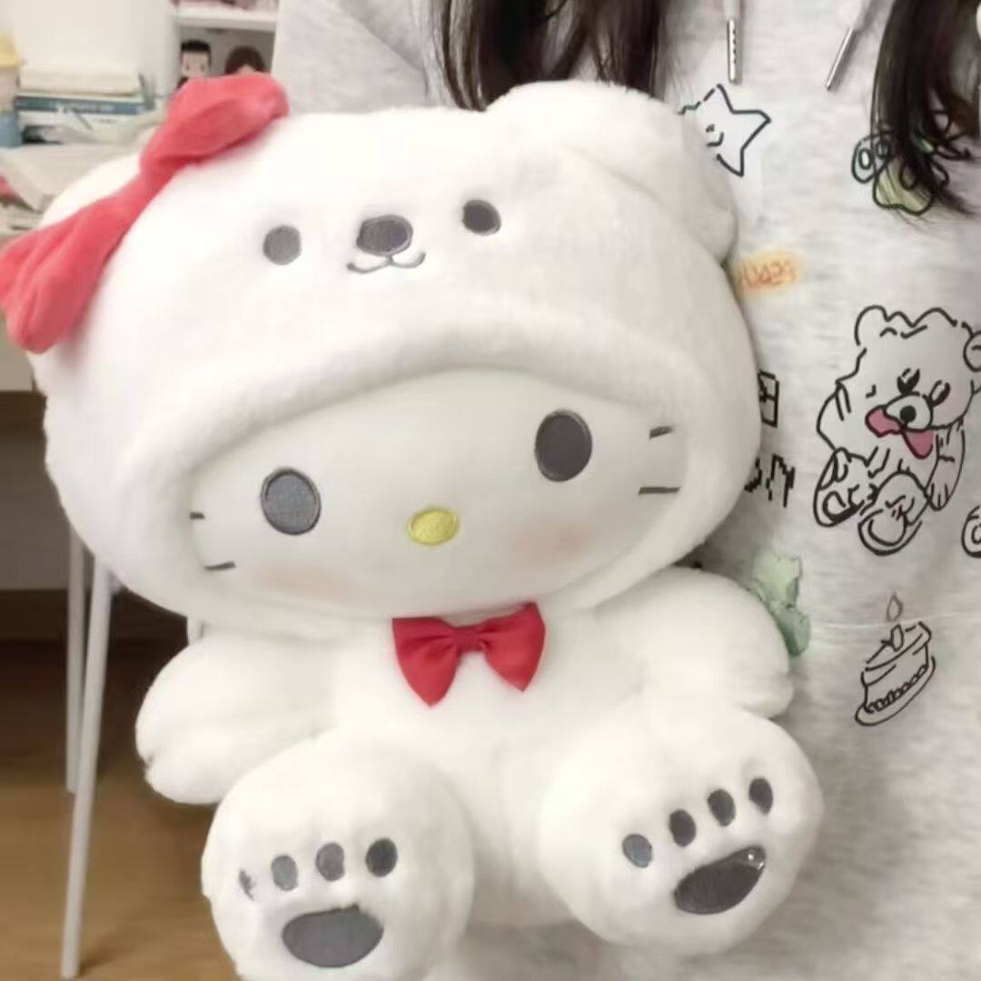 Взрывная кукла Hello Kitty с капюшоном и белым медведем, плюшевая игрушка для девочек, подушка для сна, кукла Танабата, подарок для подруг