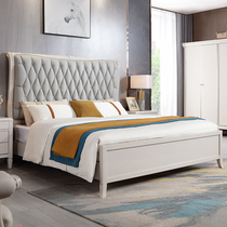  Hong Kong-style light luxury solid wood bed model room postmodern wedding double bed soft bag bed Air pressure master bedroom furniture