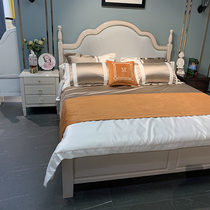  Solid wood logs American double bed storage high box Master bedroom simple wedding bed Simple bedroom furniture