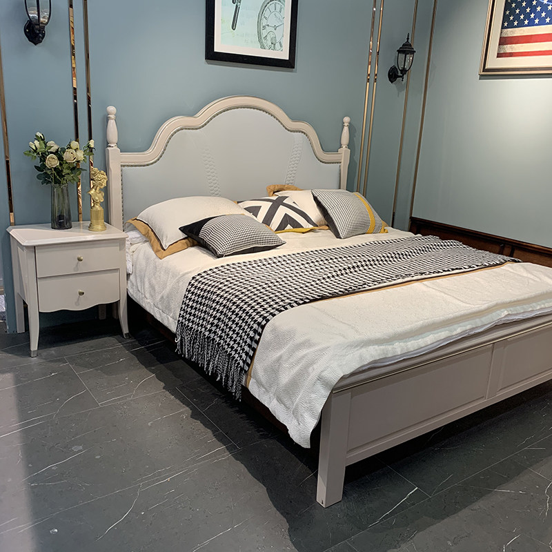 Solid wood log American double bed storage high case master bedroom with simple wedding bed minimalist bedroom furniture