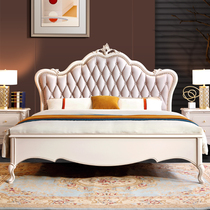  Simple European-style solid wood bed Double bed Beech master bedroom Princess wedding bed Modern light luxury style high box storage