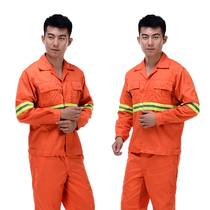  Reflective strip safety work clothes suit mens long-sleeved summer thin section sanitation clothes Traffic garden road administration construction tooling