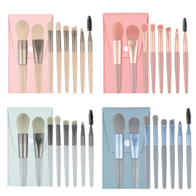 Качественная кисть, набор, ручная основа под Concealer, мягкий пудровый, косметичка, 8 штук
