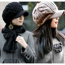 Hat womens winter Korean version of the tide of autumn and winter wild wool hat Wool beret warm knitted cap heap pile cap