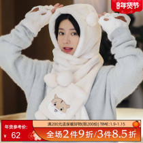 Fancet hat scarf gloves three-piece set female sweet student scarf warm gift set Winter ear cap