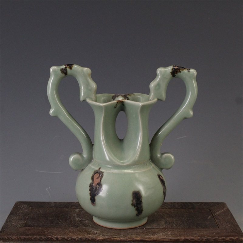 南宋時代 龍泉窯 梅子青 青磁 刻花文大梅瓶 花入 花瓶 茶道具(