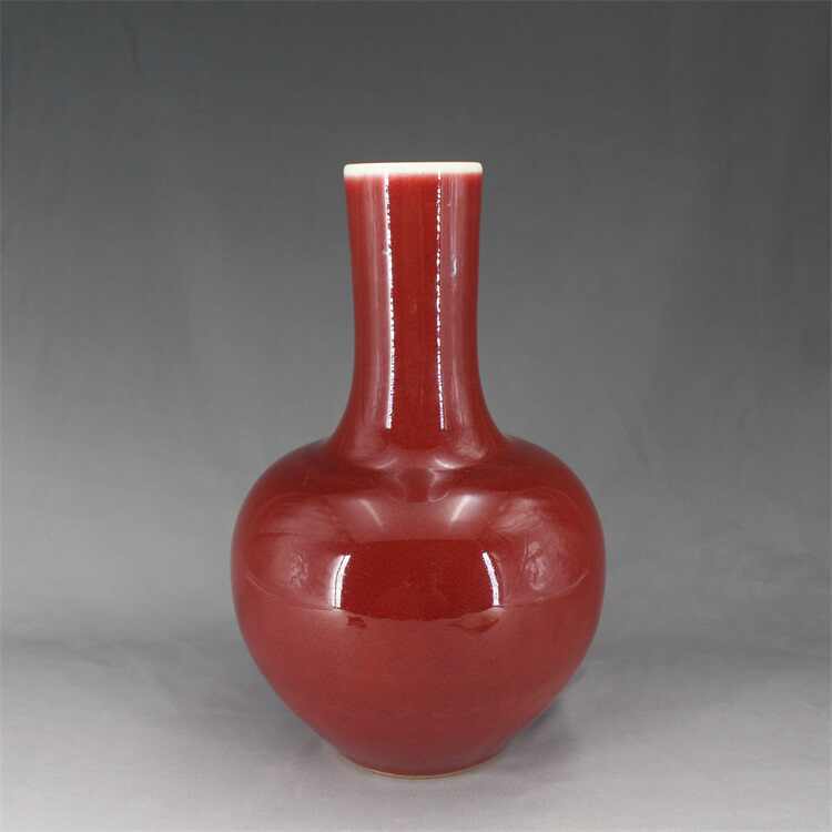 中古 鈞紅釉 天球瓶 瓢形花瓶 中国美術 陶磁器 古玩 CL0062 中古 鈞紅