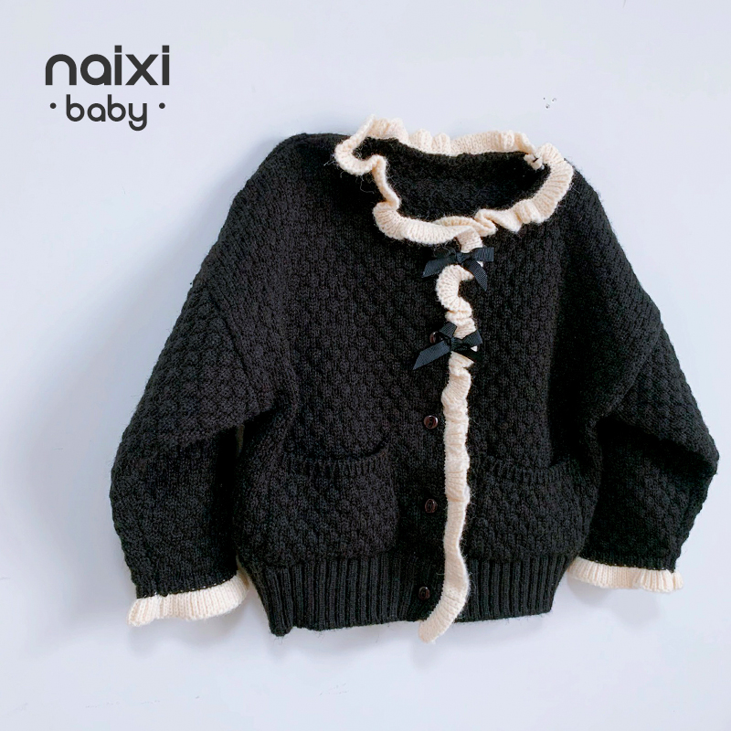 8 Fold Clear Cabin Early Spring New Product Brief About Small Balsamic Wind Baby Sweater Sweater Girl's Korean version Coloured lace jacket