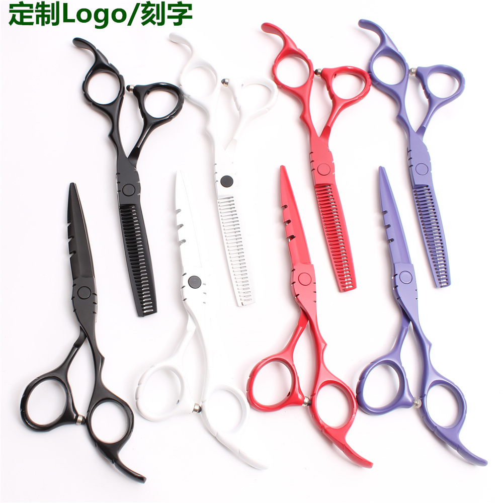 Custom logo hair salon hairdressing scissors paint 5 5 inch hairdressing scissors 6 inch flat cutting teeth cutting bangs thinning scissors