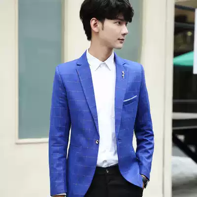 Spring casual suit slim men's plaid small suit Korean version of the tide youth fashion handsome coat coat tide