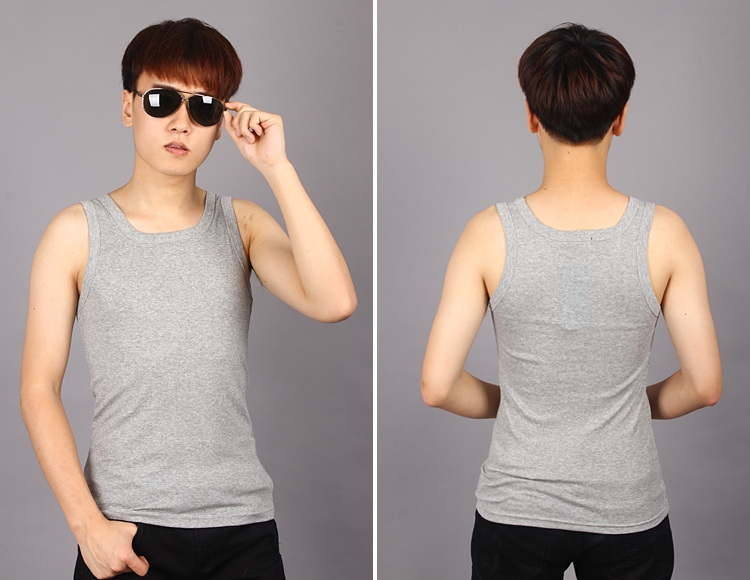 Áo vest nam cotton mùa xuân và hè chạm đáy cổ tròn ao the thao