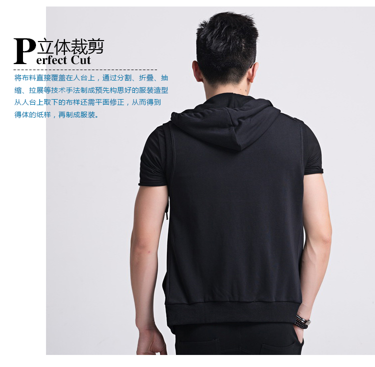 Áo vest nam mùa hè phiên bản Hàn Quốc của áo dài tự tay có mũ trùm đầu thể thao bằng vải cotton - Áo vest cotton áo khoác ghi lê nam