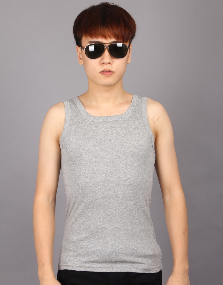 Áo vest nam cotton mùa xuân và hè chạm đáy cổ tròn ao the thao