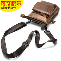 Mobile Phone Cover Pocket Men Wear Leather Strap Bag Cell Phone Bag Men Genuine Leather Hanging Bag Small Bag Skew Satchel 7 Inch 6 Hung Waist Up